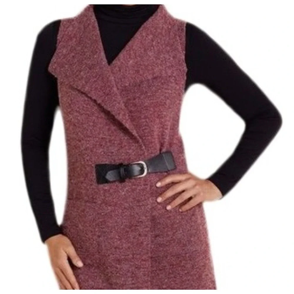 Soft Surroundings Solange Longline Belted Cardigan‎ Sweater Vest Size M Burgundy